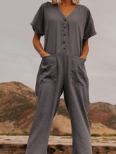 Load image into Gallery viewer, Stylish Short Sleeve Loose Ftting V-neck Pockets Jumpsuit