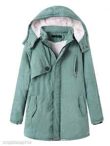 Hooded Flap Pocket Plain Fleece Lined Coat