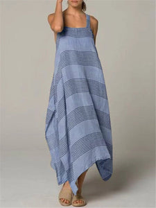 Striped Print Hanging Band Loose Maxi Dresses