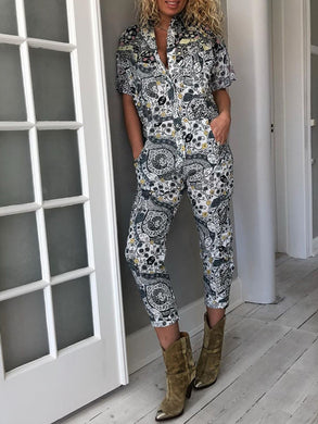 Casual Loose Printed Short Sleeve Jumpsuit