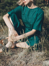 Load image into Gallery viewer, Solid Color Linen Lace-Up Jumpsuit with Pockets