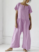 Load image into Gallery viewer, Round Veck Short Sleeve Linen Jumpsuit