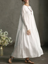 Load image into Gallery viewer, Cotton and Linen Casual Long-sleeved Dress