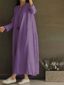 Loose Long Sleeve Long Round Neck Dress