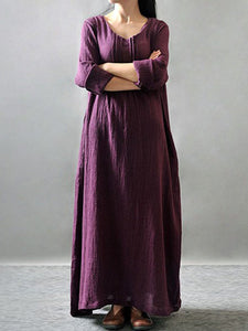 Literary Linen Large Size Cotton and Linen Dress