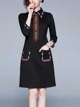 Load image into Gallery viewer, Embroidered Lapel Temperament Slim Dress with Seven Sleeves