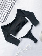 Load image into Gallery viewer, Sexy Off The Shoulder Halflong Sleeve Pure Colour Bikini Swimwear