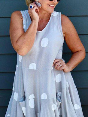 Polka Dot Short-sleeved Cotton and Linen Casual Dress