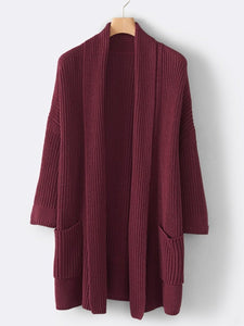 V-neck Knitted Long Sleeve Coat