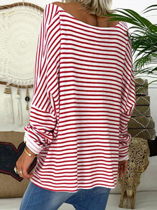 Large Neckline Casual Loose Striped Tops