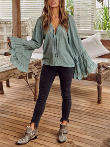 Stylish V Neck Butterfly Sleeves Blouse