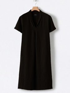 Paneled Solid Lapel Side Pockets Casual Midi Dress