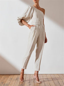 Sexy One Shoulder Lantern Sleeve Jumpsuit