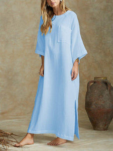 Casual 3/4 Sleeve Round Neck Plus Size Maxi Dress