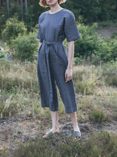 Load image into Gallery viewer, Solid Color Linen Lace-Up Jumpsuit with Pockets