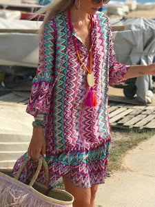 Printed cotton and linen dress