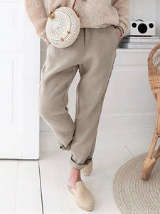 Casual Elastic Waist Solid Color Pant