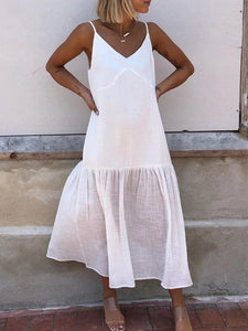 Plus Size Casual V Neck Solid Sleeveless Dresses