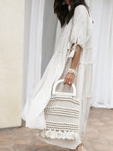 Load image into Gallery viewer, Boho Mid-sleeved Tassel V-neck Loose Midi Dress