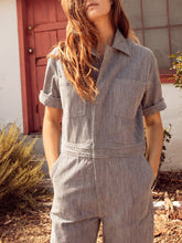 Load image into Gallery viewer, Fashion Strip Casual Short Sleeve Pocket Jumpsuit