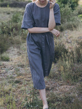 Load image into Gallery viewer, Solid Color Linen Lace-Up Jumpsuit with Pockets