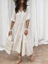 Load image into Gallery viewer, Boho Mid-sleeved Tassel V-neck Loose Midi Dress