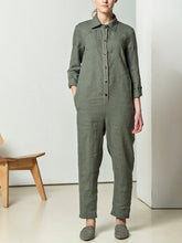 Load image into Gallery viewer, Fashion Fold Over Collar Solid Color Single Breasted Jumpsuits
