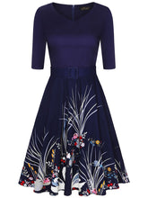 Load image into Gallery viewer, V-Neck Print Retro Large-Sleeve Temperament Dress