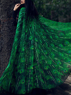 Retro Fashion Peacock Print Cape