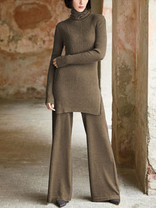 Casual Turtleneck Pure Color Warm Suit