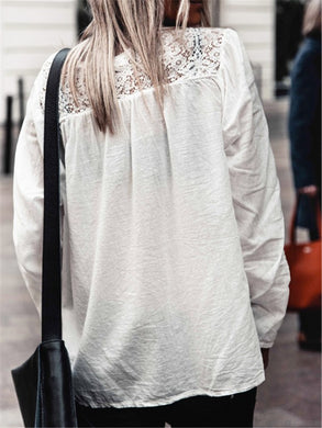 Casual Solid Color V Neck Lace Loose T Shirts