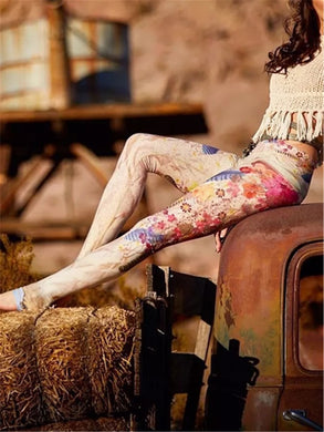 Fashion Hand Painted Floral Print Yoga Pants