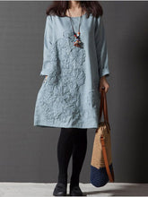 Load image into Gallery viewer, Literary Loose Embroidered Cotton and Linen Dress