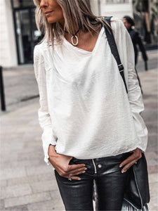 Casual Solid Color V Neck Lace Loose T Shirts