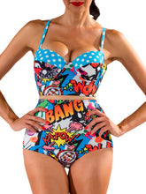 Load image into Gallery viewer, Retro Abstract Funny Alphabet Print Split Bikini（相似款货源）