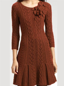 Green Autumn And Winter Elegant Knit Dress