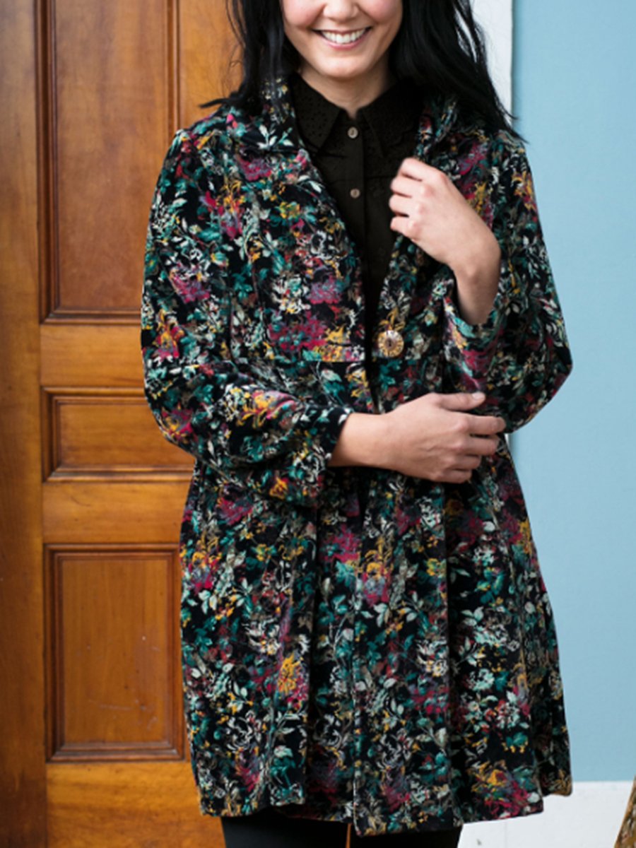 Velvet Padded Print Mid-Length Coat