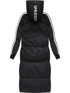 Hooded Striped Pocket Warm Down  Coat