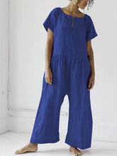 Load image into Gallery viewer, Round Veck Short Sleeve Linen Jumpsuit