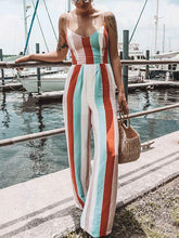 Load image into Gallery viewer, Bohemia Striped Spagetti-neck Loose Long Jumpsuits