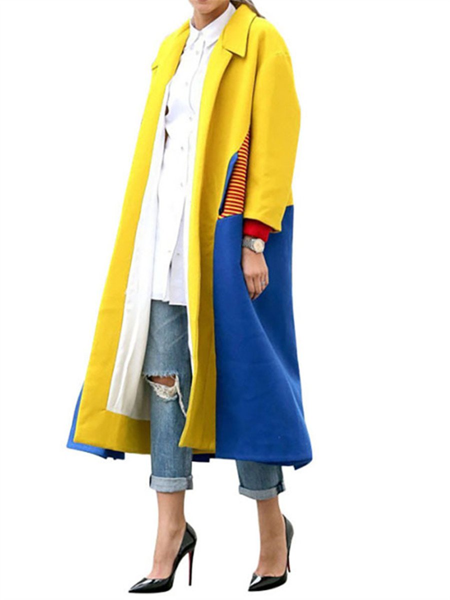 Autumn And Winter Temperament Warm Fashion Lapel Color Coat