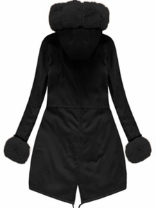 Black Fur Collar Stitching Cotton Coats