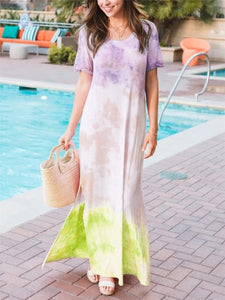 Casual Simple Loose Soft Tie Dye Maxi Dress