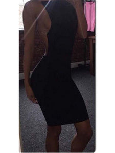 Pure Color Backless Sleeveless Package Hip Bodycon Dress