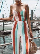 Load image into Gallery viewer, Bohemia Striped Spagetti-neck Loose Long Jumpsuits