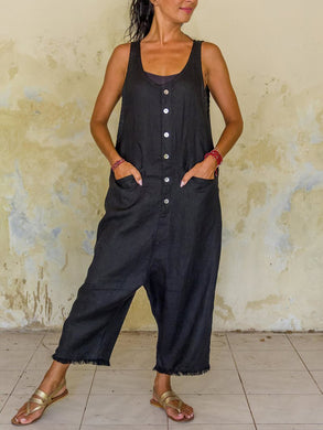 Black Plain Shift Casual jumpsuit V Neck One-Pieces