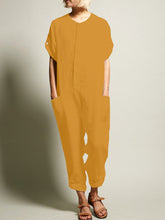 Load image into Gallery viewer, Round Neck Casual Pocket Jumpsuit In Solid Color Linen