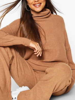 Loose Turtleneck Long Sleeve Top & Pants Knit Set