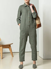 Load image into Gallery viewer, Fashion Fold Over Collar Solid Color Single Breasted Jumpsuits