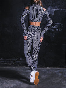 Sci-Fi Irregular Line Printed Tight Hip Yoga Pants